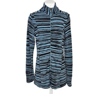Ibex Womens Juliet Zip Up Tunic Sweater Size Small Blue Black Wool Pockets